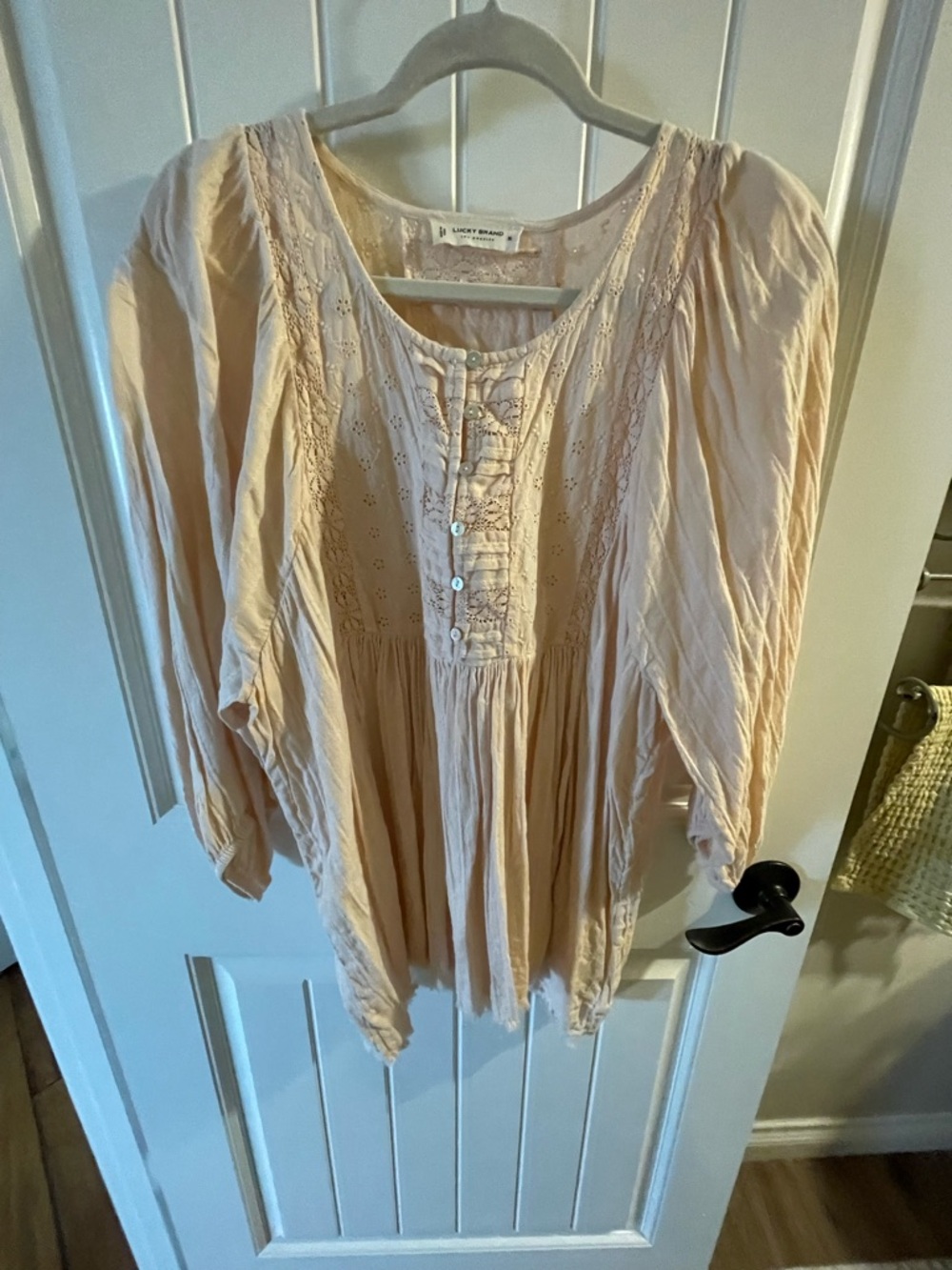 Lucky Brand Light Blush Embroidered Button-Front Tunic